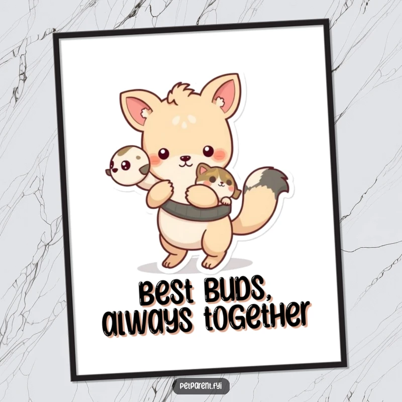 Funny Free Printable Wall Art: Playful animal character giving a ride to a happy little friend on its back.