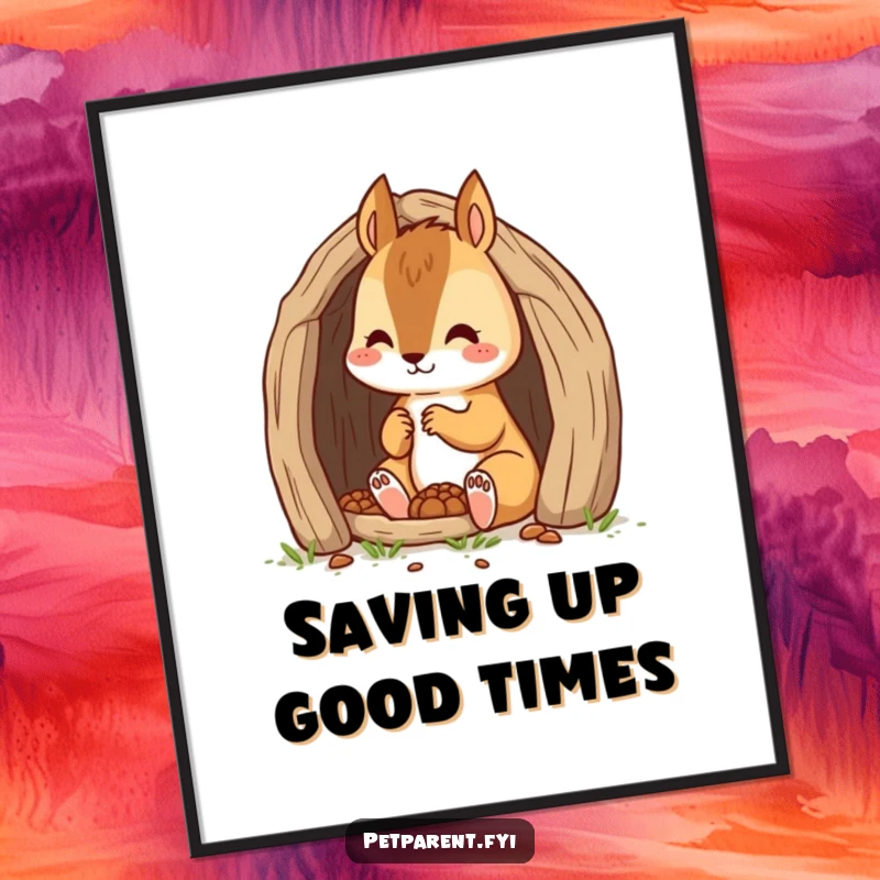 Funny Free Printable Wall Art: A dedicated squirrel character meticulously building a tiny den, a scene of industry.