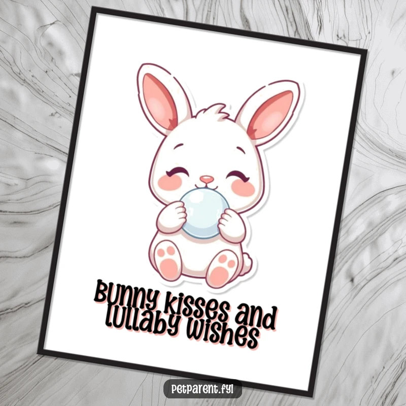 Funny Free Printable Wall Art featuring a joyful rabbit character holding a pacifier, creating a cute and whimsical decor piece.