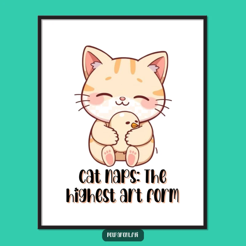 Funny Free Printable Wall Art: Cat & Bird, Whimsical Downloadable Decor