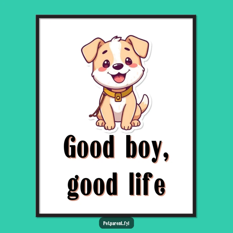 Funny Free Printable Wall Art: Happy Dog Leash - Downloadable Decor
