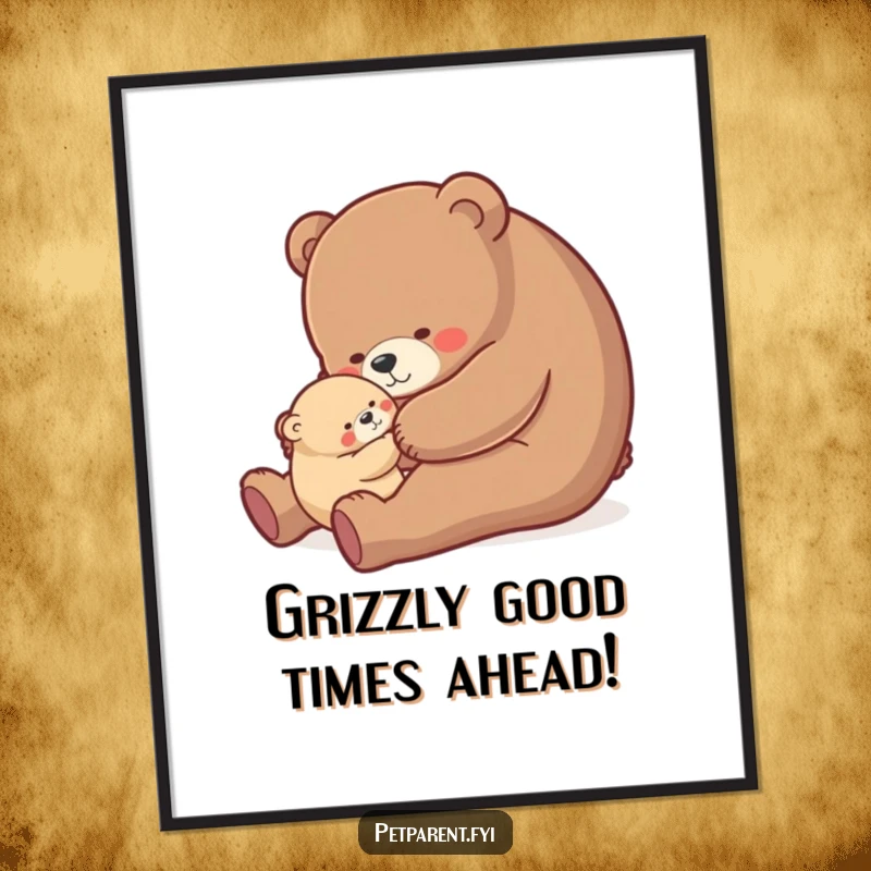 Funny Free Printable Bear Art: Nurturing bear rocking cub, perfect for cozy and warm decor.