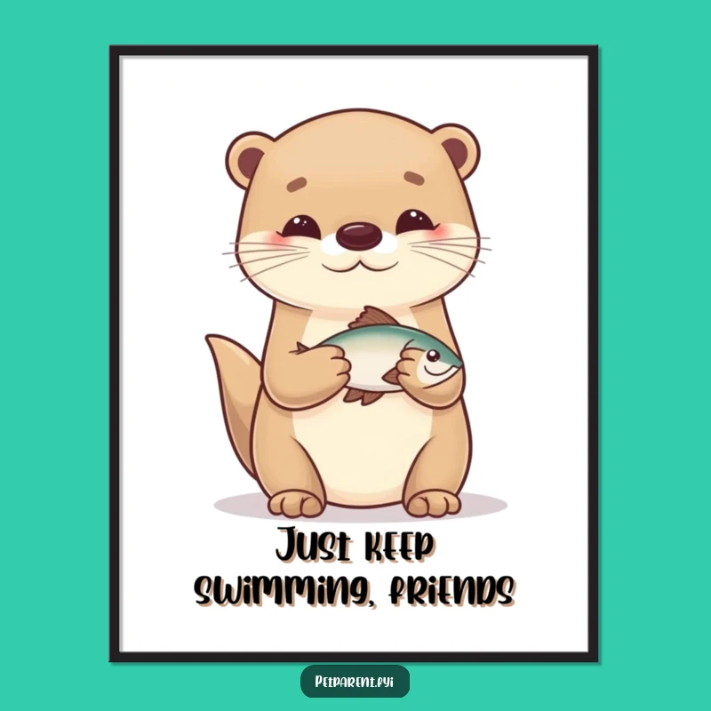 Free Printable Wall Art: Adorable Otter & Fish, Funny Downloadable Decor