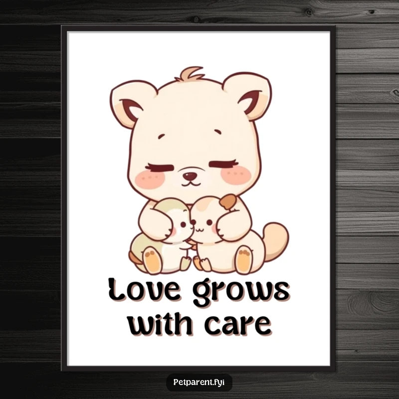 Funny Free Printable Wall Art: Nurturing animal character gently grooming a smaller, contented creature with care.