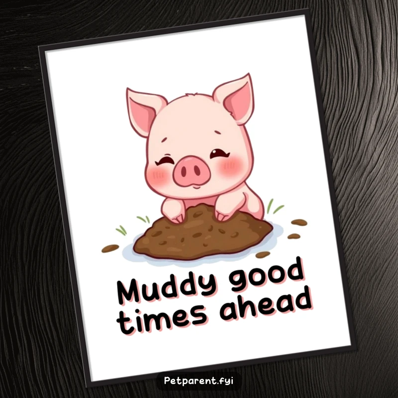 Funny Free Printable Wall Art: A blushing piglet joyfully offers a small puddle of mud to a friend, symbolizing playful generosity.
