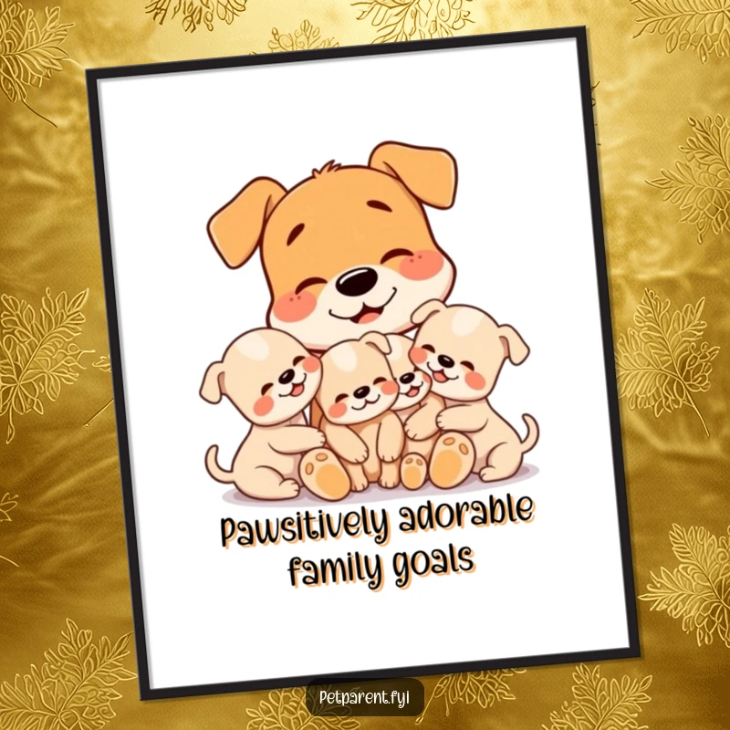 Funny Free Printable Dog Wall Art showcasing a dog embracing its puppies with a loving expression, perfect nursery decor.
