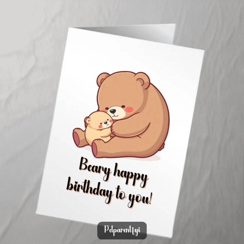 Funny Free Printable Bear Card: Nurturing bear rocking cub, perfect for a loving birthday wish.