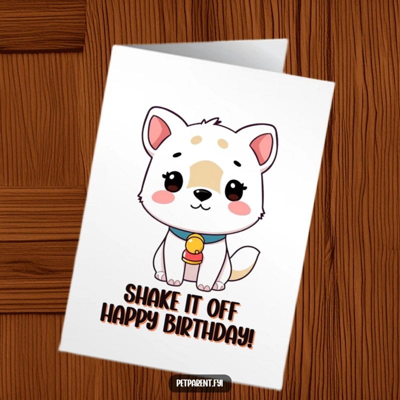 Funny free printable birthday card of a cute animal wearing a tiny collar with a bell that is jingling merrily.