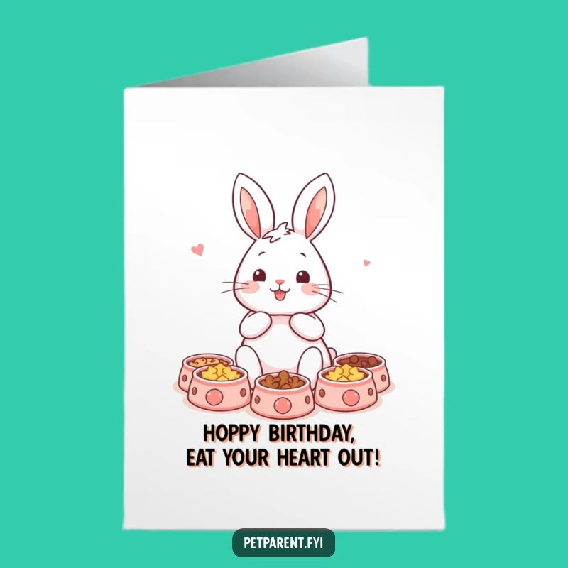 Free Printable Funny Rabbit Birthday Card - Cute Downloadable Pet Bowl Rabbit Design