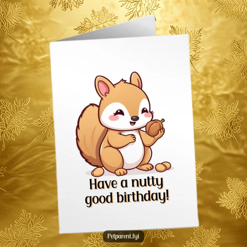 Funny Free Printable Kawaii Squirrel Birthday Card: Cute squirrel kindly offers its treasured nuts to a friend.