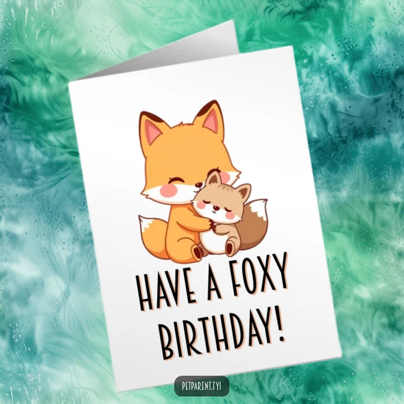 Funny Free Printable Fox Card: Caring fox hugging smaller animal, perfect for a loving birthday.