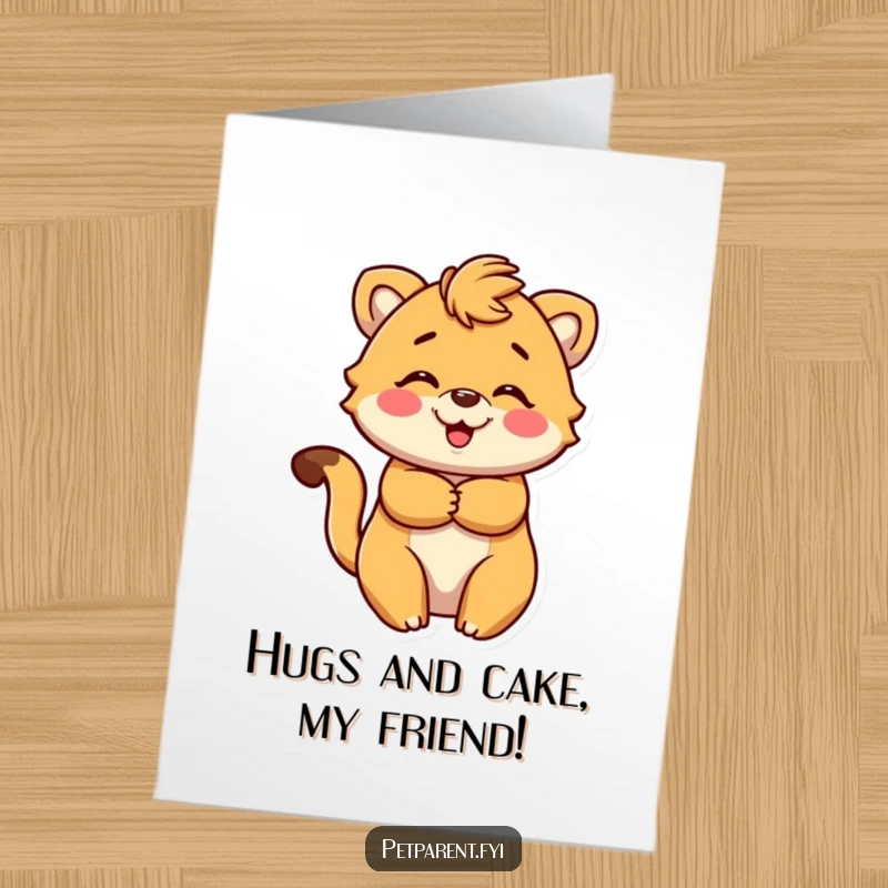 Funny Free Printable Birthday Card featuring a cute animal character giving a warm, loving embrace, perfect for animal lovers.