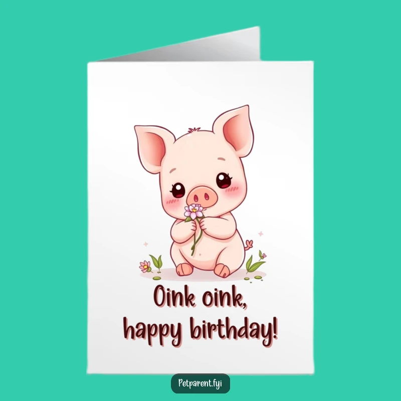 Free Printable Kawaii Piglet Birthday Card: Flower Friend Downloadable Gift!