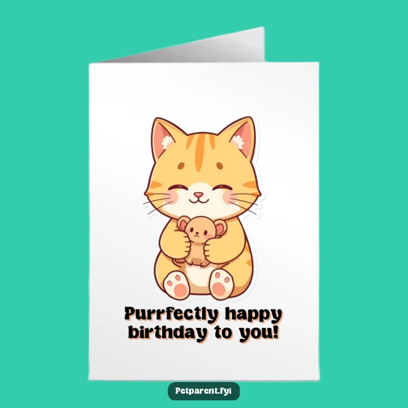 Free Printable Birthday Card: Proud Cat & Mouse Toy - Funny Downloadable Gift!