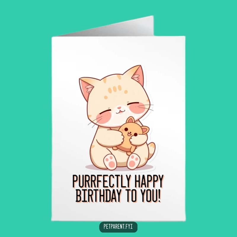 Free Printable Birthday Card: Content Cat & Toy, Downloadable Gift for Cat Lovers