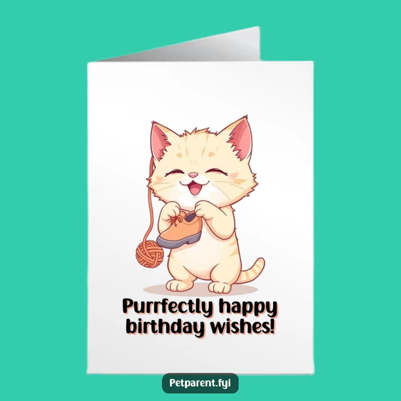 Free Printable Birthday Card: Kitten Shoe Yarn Funny Downloadable Gift