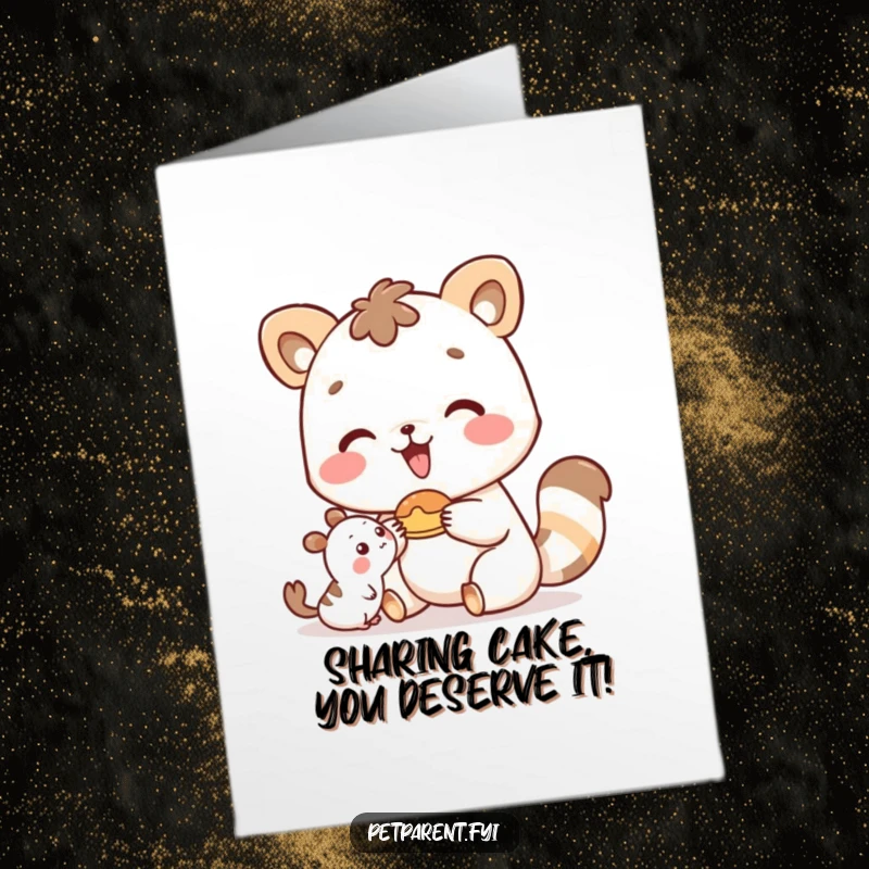 Funny Free Printable Birthday Card: Cheerful animal offering tasty treat to delighted small friend.