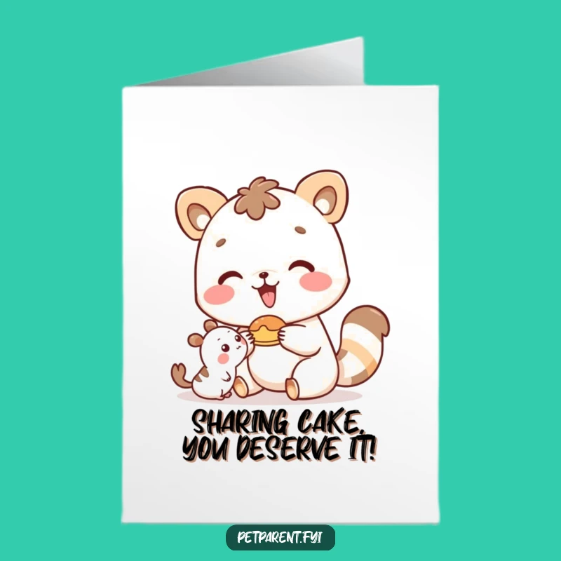 Free Printable Funny Birthday Card: Happy Animal Shares Food - Downloadable Gift!