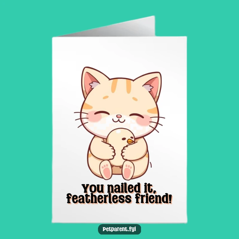 Free Printable Congrats Card: Sweet Cat & Bird, Dreamy Downloadable Gift