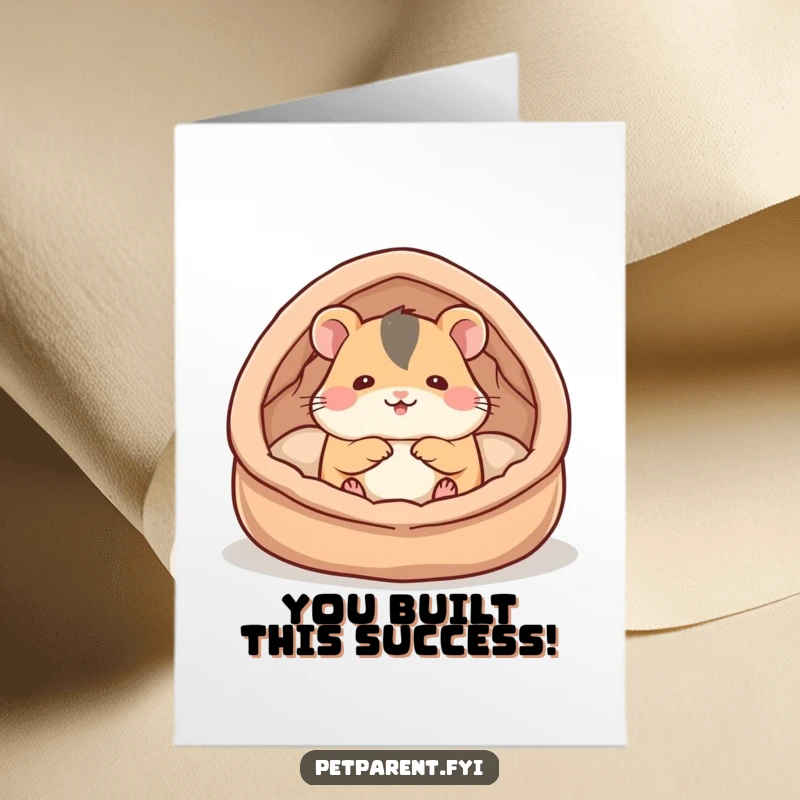 Funny Free Printable Hamster Congratulations Card, a hamster nests comfortably, celebrating achievements with warmth.