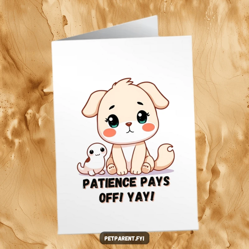 Funny Free Printable Congratulations Card showing a patient animal character anticipating the arrival of a new pet, perfect for good news.