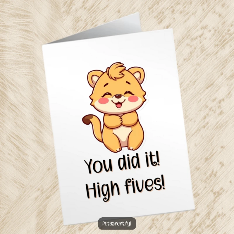 Funny Free Printable Congratulations Card showing a sweet animal character offering a comforting, warm hug to celebrate achievements.