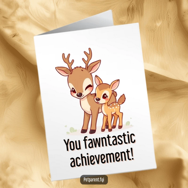 Funny Free Printable Deer Congratulations Card, a doe nudges her fawn forward, symbolizing guidance and new journeys.