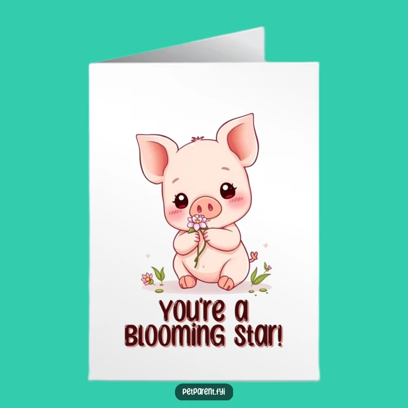 Free Printable Kawaii Piglet Congrats Card: Flower Friend Downloadable!