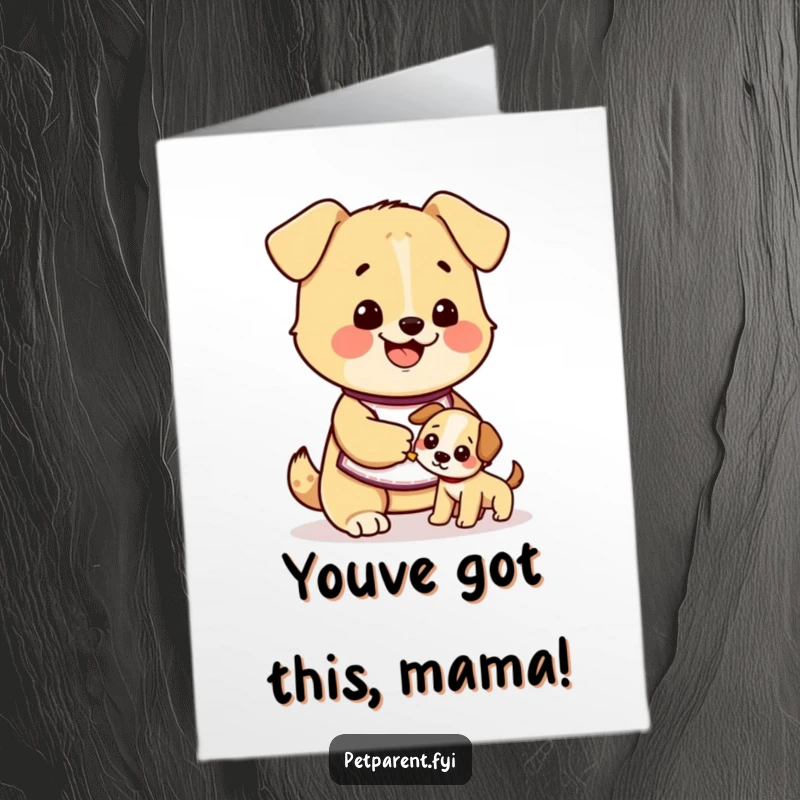 Funny Free Printable Congratulations Card: A cute dog in a tiny apron lovingly feeds a smaller puppy.