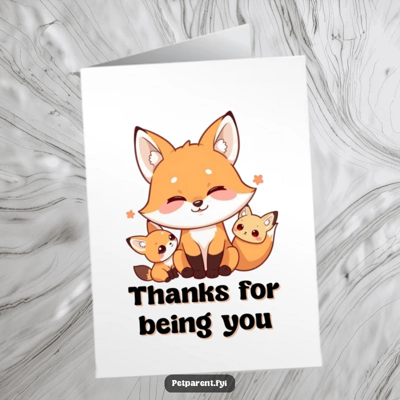 Funny free printable thank you card: A playful fox displays silly faces, perfect for an amusing expression of gratitude.