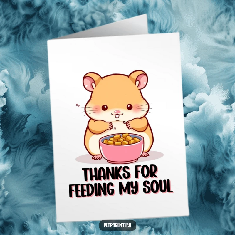 Funny Free Printable Hamster Thank You Card illustrating a hamster preparing food for another, perfect for showing appreciation.