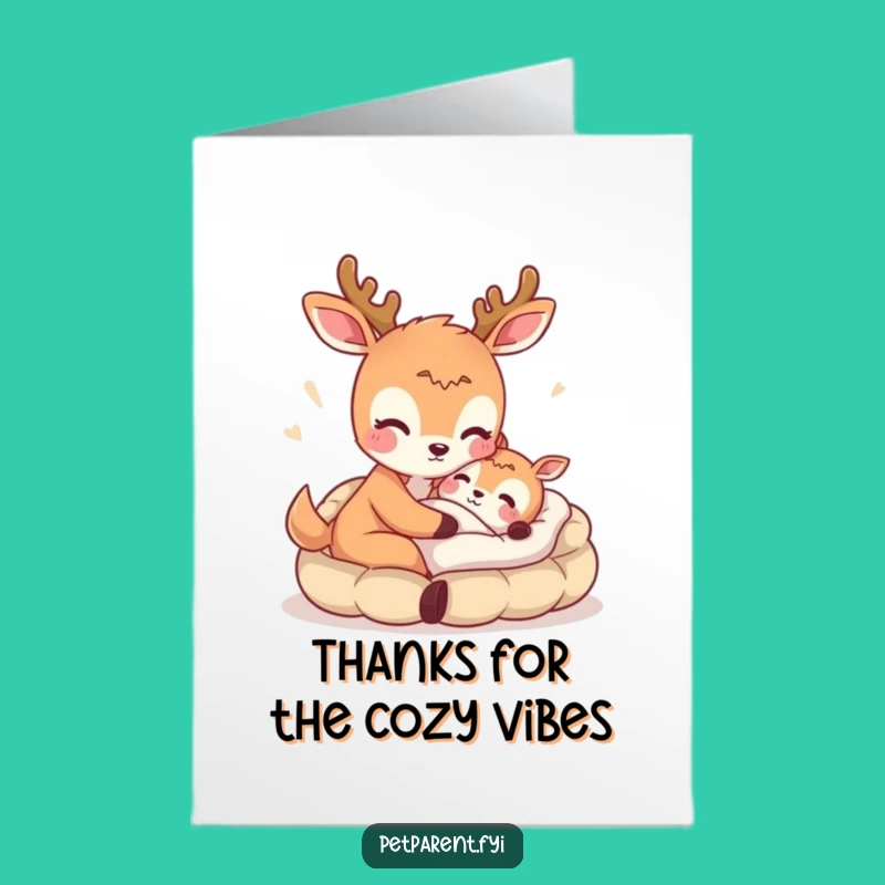Free Printable Thank You Card: Deer's Cozy Bed Offer, Funny Downloadable Gift of Gratitude