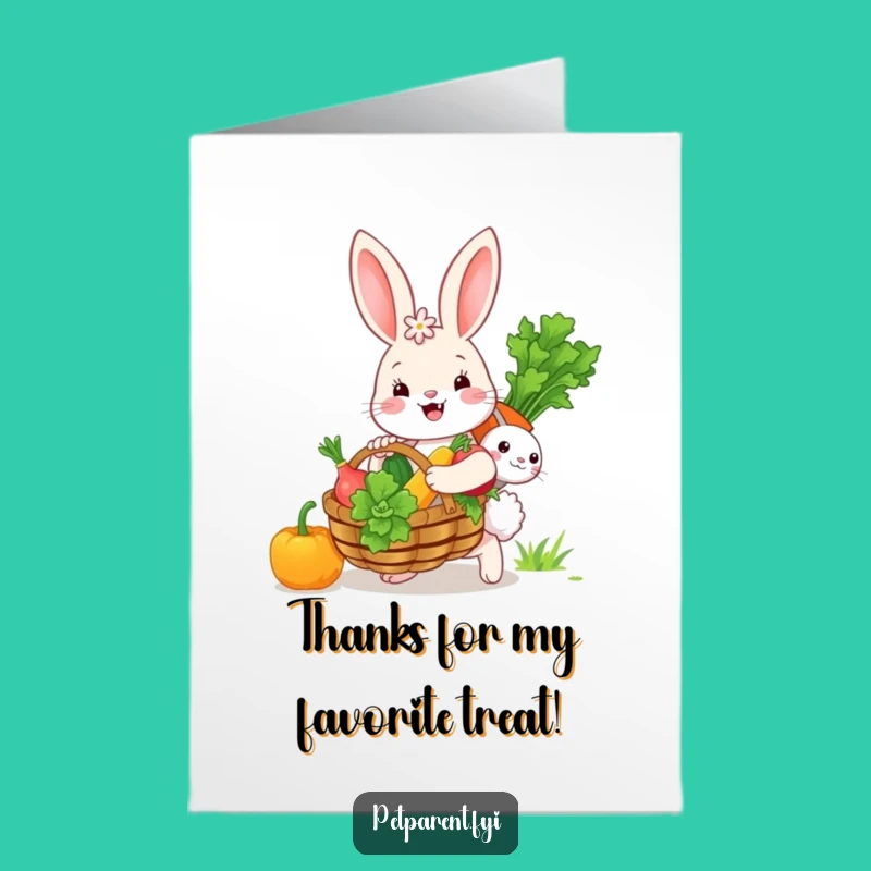 Free Printable Thank You Card: Grateful Bunny with Veggie Bounty, Print at Home