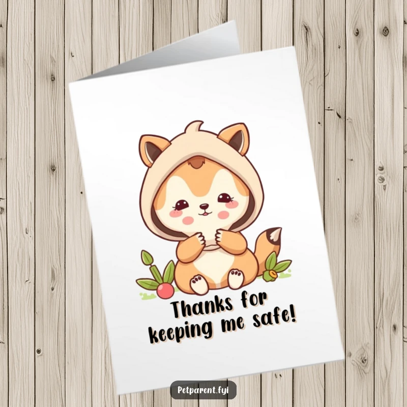 Funny Free Printable Thank You Card: Protective animal character standing watch, shielding a little one nearby.