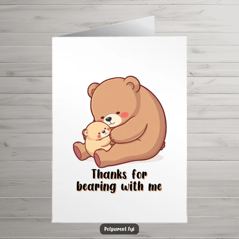 Funny Free Printable Bear Card: Nurturing bear rocking cub, perfect thank you gift.