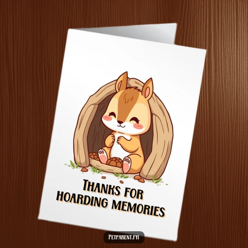 Funny Free Printable Thank You Card: Dedicated squirrel character focused on building a tiny den, showing diligence.