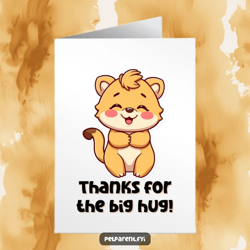 Funny Free Printable Thank You Card with an animal character sharing a loving embrace to show genuine appreciation.