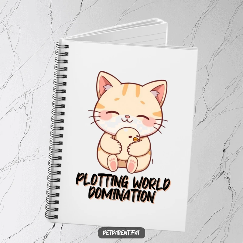 Funny Notebook: A smiling cat gently cradles a tiny, sleepy bird, a heartwarming and humorous design for note-taking.