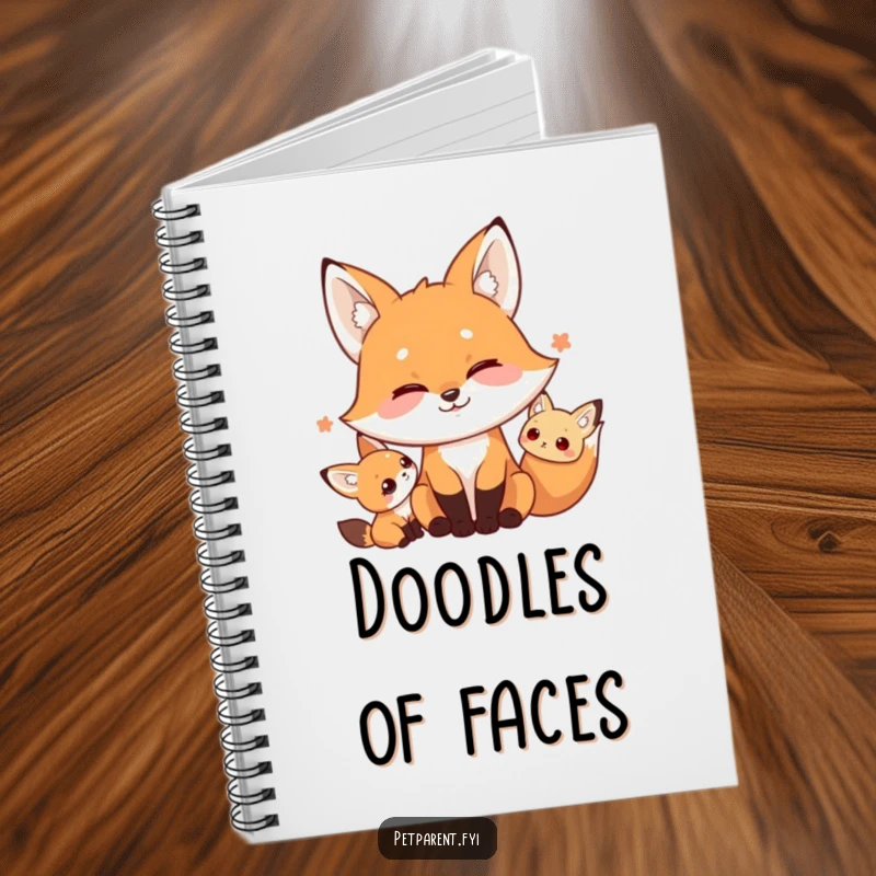 Funny notebook with a playful fox character making a silly, exaggerated face, ideal for jotting down notes or creative ideas with humor.
