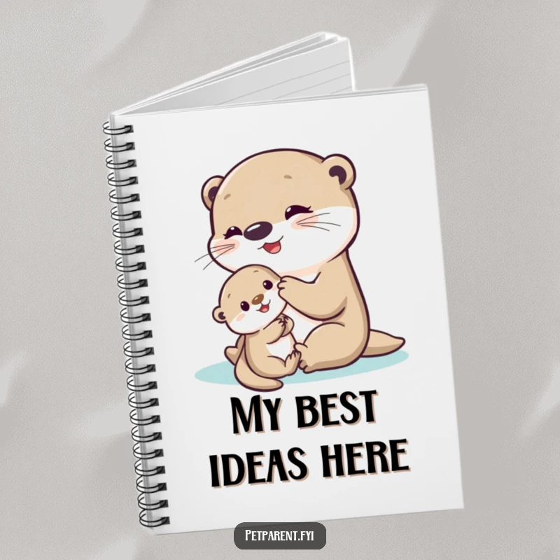Funny Otter Notebook featuring a delighted otter playing with a shy baby otter, perfect for jotting down ideas with a humorous touch.