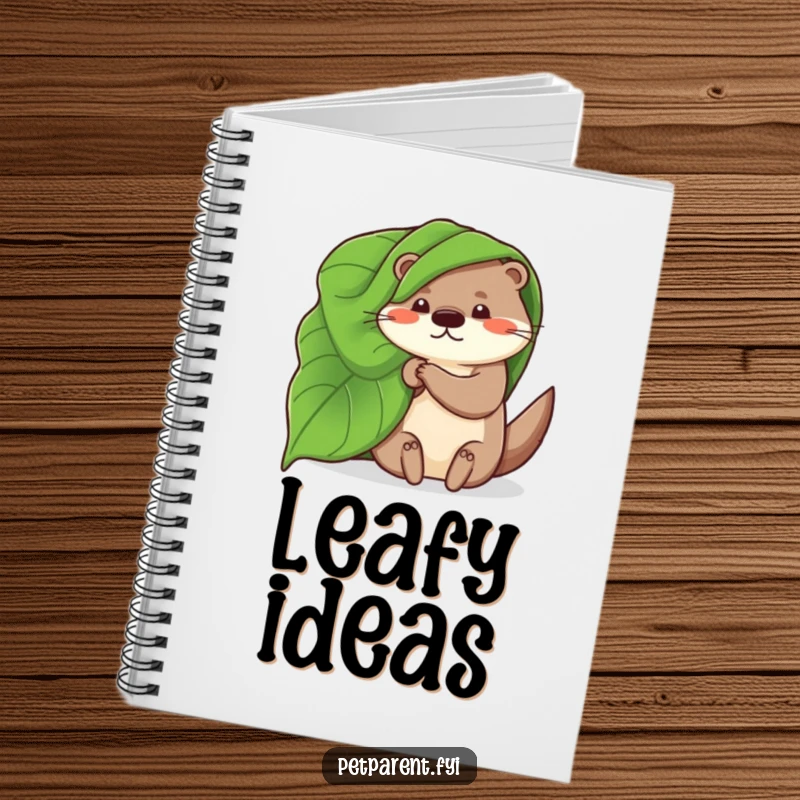 Funny notebook with a whimsical otter using a large leaf as a blanket, perfect for jotting down notes, ideas, or creative thoughts with a touch of nature's humor.