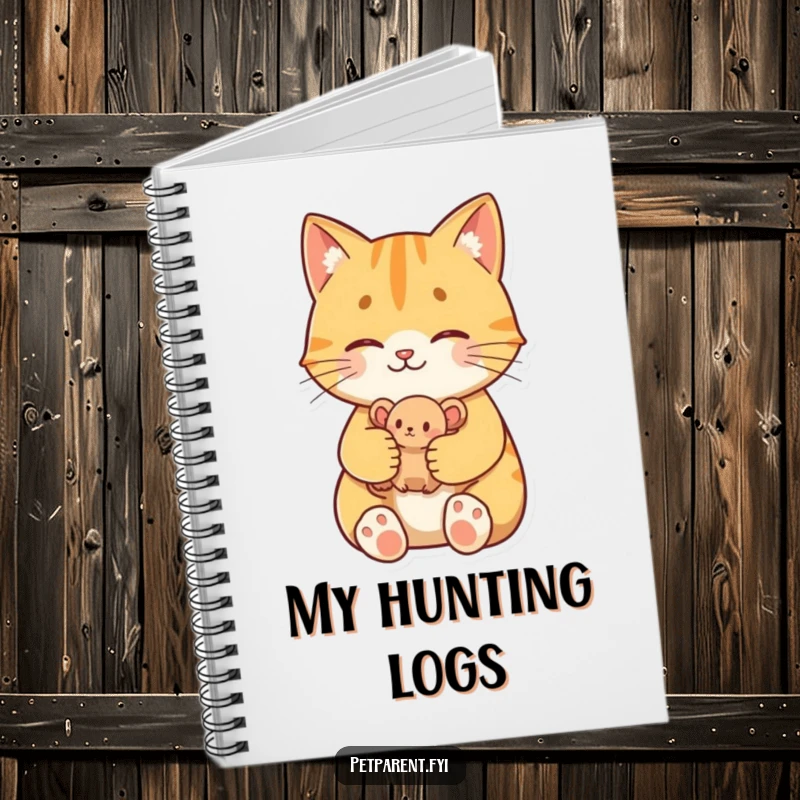 Funny Proud Cat Notebook: A proud cat character holding a toy mouse, ideal for journaling with humor.