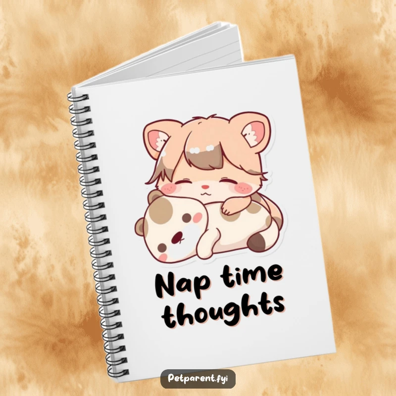 Funny Notebook with a contented animal character resting with a pet on the cover. A charming funny gift for journaling and peaceful note-taking.