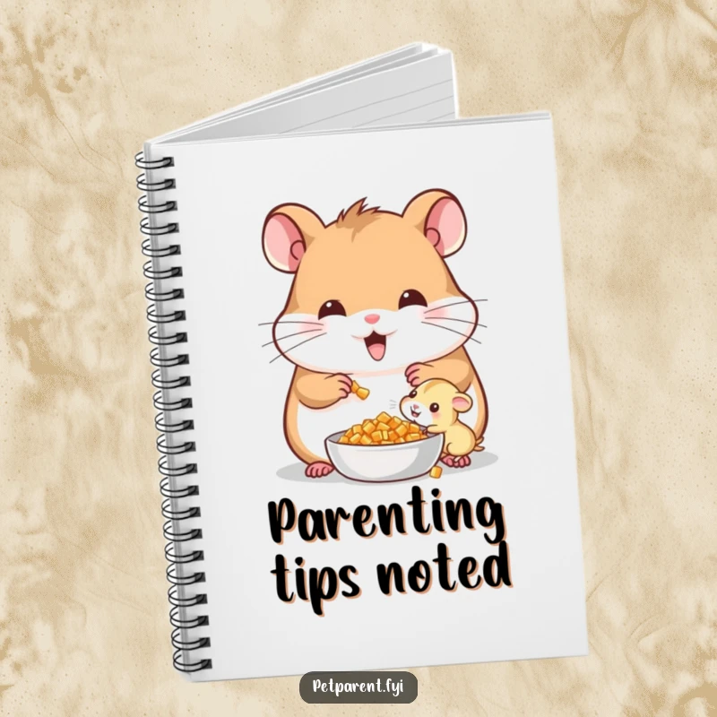 Funny Cheerful Hamster Notebook: A cheerful hamster shares food with its baby, ideal for journaling with humor.