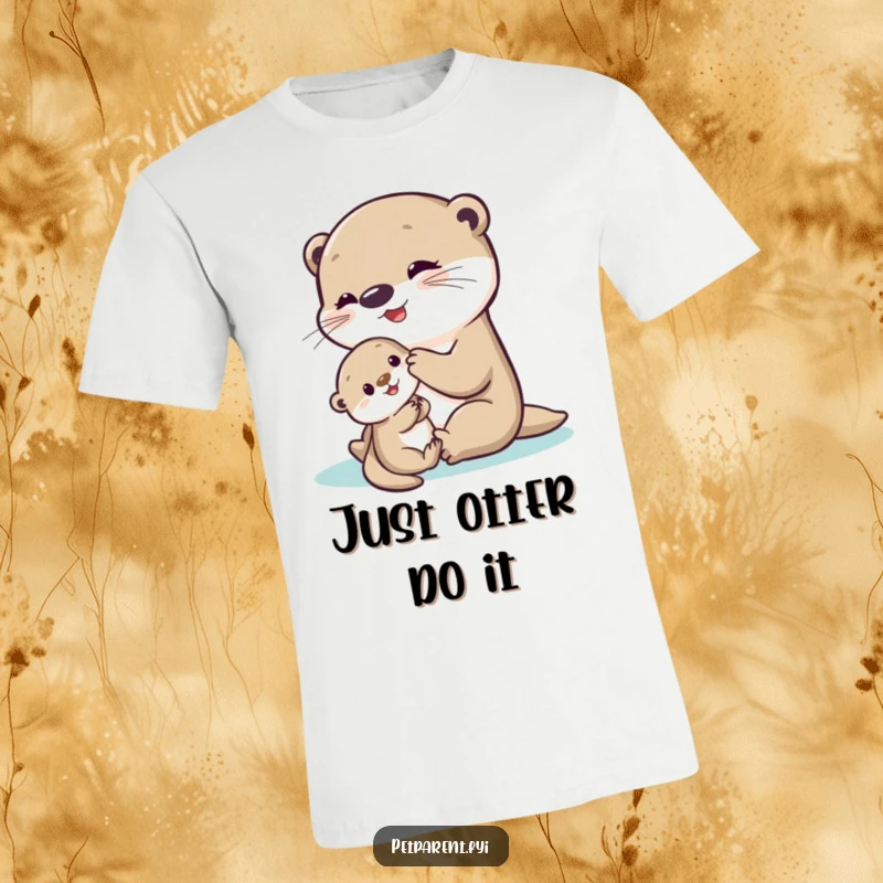 Funny Otter T-Shirt with a delighted mama otter gently playing with a shy baby otter, capturing a moment of pure, heartwarming fun.