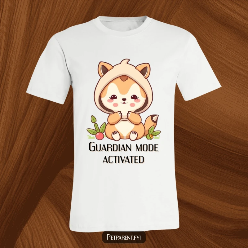 Funny protective animal character shielding a smaller animal, on a comfortable t-shirt.