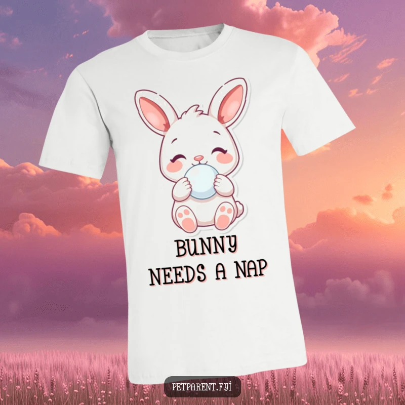 Funny T-Shirt: A happy rabbit holds a pacifier with a gentle look, a humorous and sweet design for all.