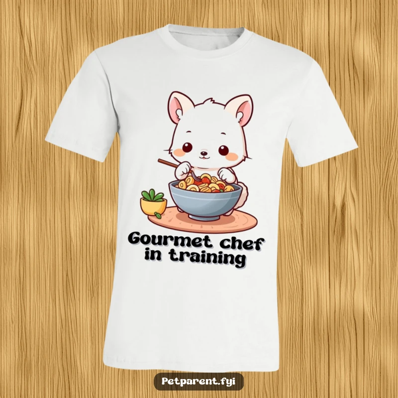 Funny t-shirt with a charming squirrel dressed as a chef, carefully crafting a meal, ideal for food enthusiasts and animal lovers.