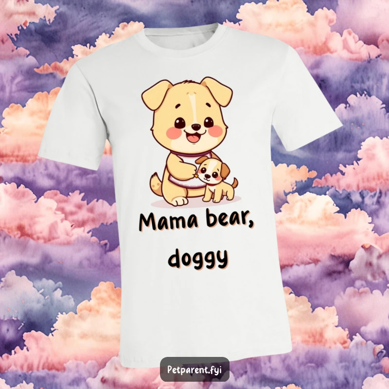Funny dog t-shirt with a cute character in an apron happily feeding a smaller puppy, perfect for dog lovers.