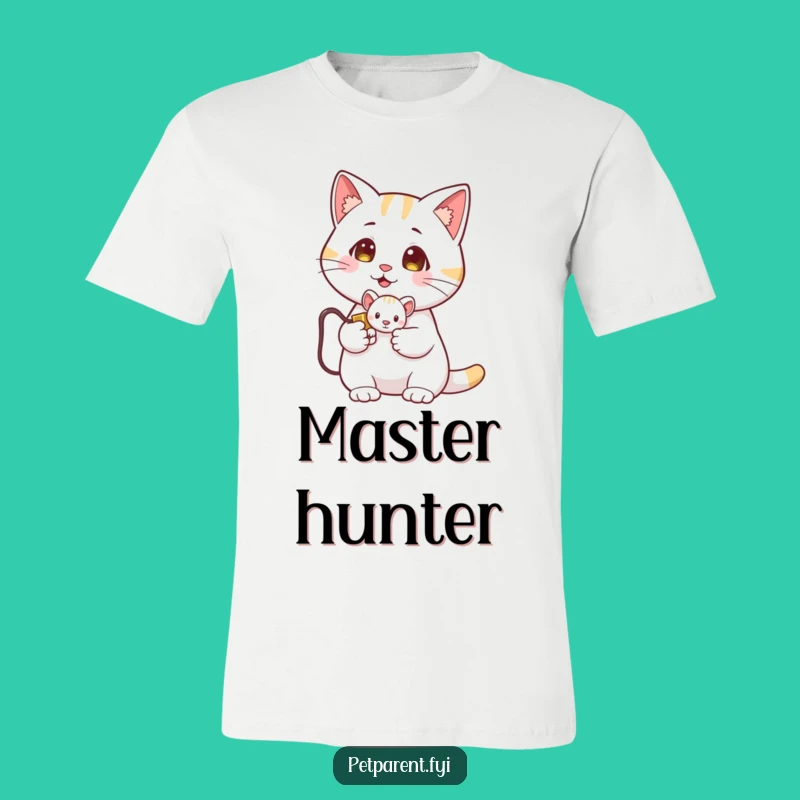 Funny Cat Mouse T-Shirt: Proud Hunter Cat's Tiny Prey, Hilarious Design.